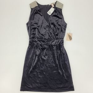 Forever 21 Dress Size Small Black Velour V-Neck Rhinestone Faux Pearl NEW